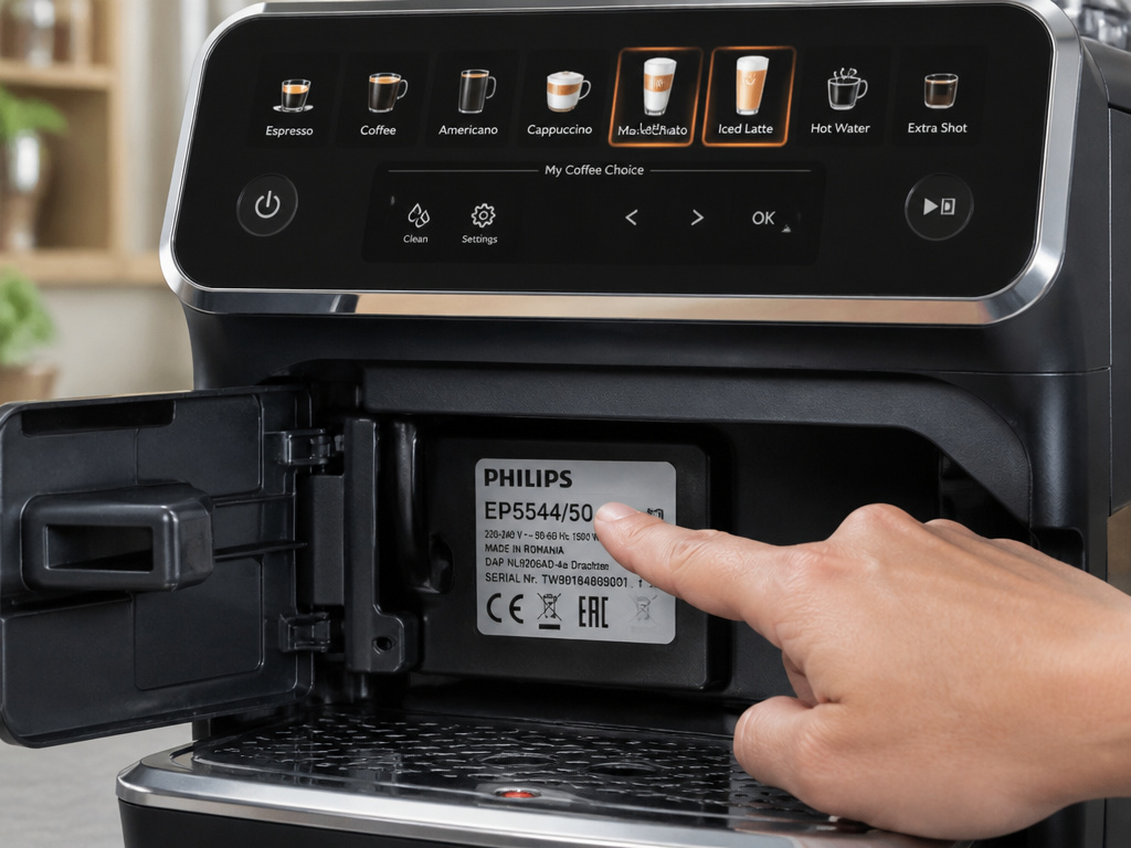 Philips 5500 series machine control panel and model number close-up