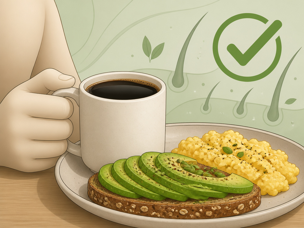 Balanced breakfast with black coffee to prevent hair fall from caffeine.