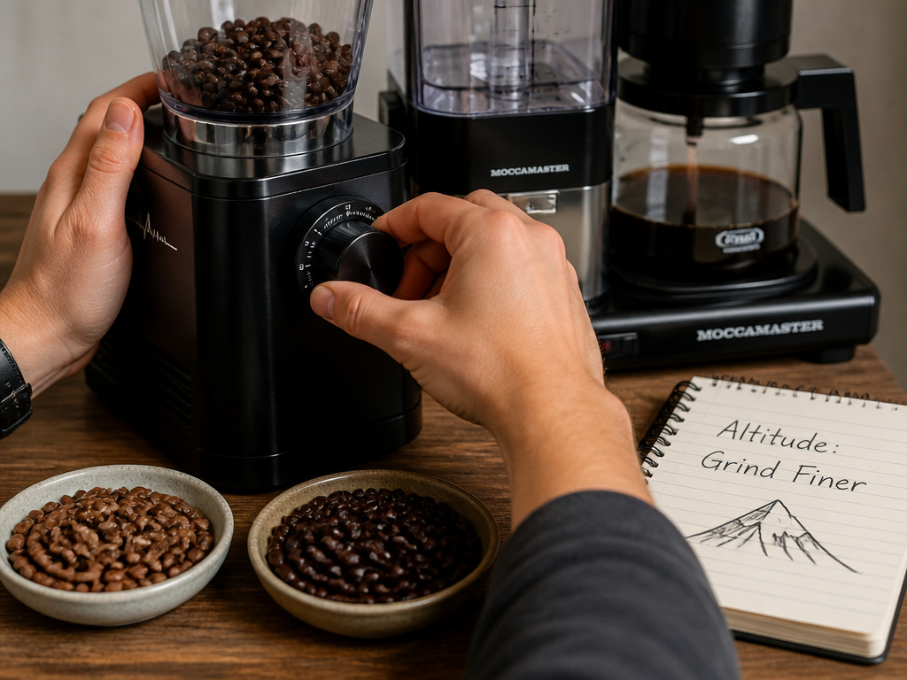 Adjusting coffee grind and bean selection for Moccamaster brew strength and altitude