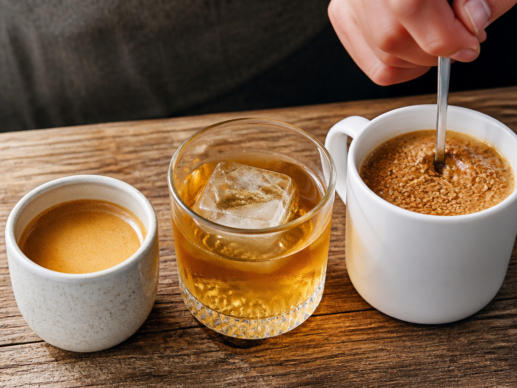Blonde espresso, instant coffee, and cold brew showcasing caffeine and flavor strength.