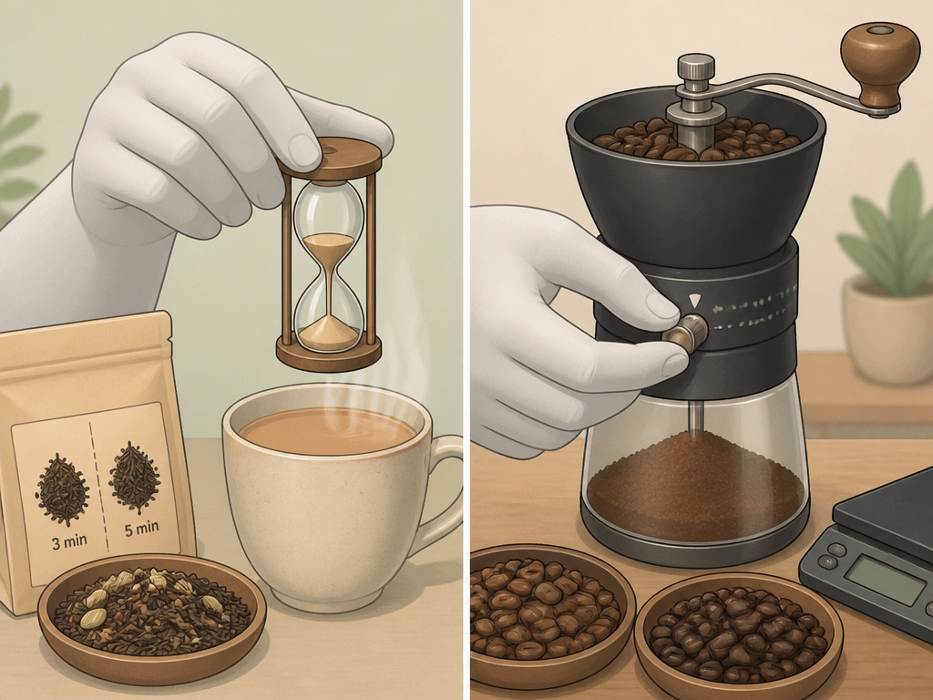 Comparing brewing variables for caffeine control in chai tea versus coffee.