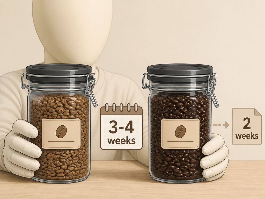 Proper storage comparison of dry light roast versus oily dark roast coffee beans