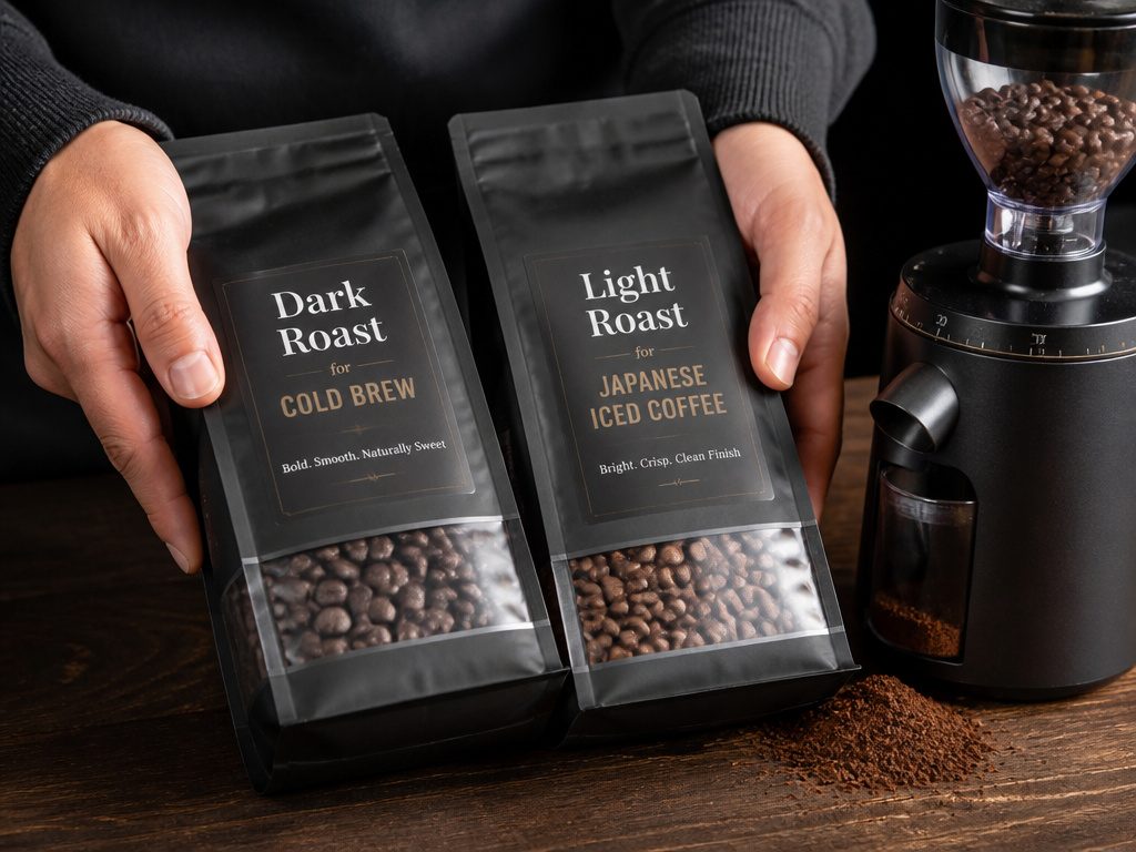 Choosing dark roast and light roast coffee beans for brewing iced coffee at home