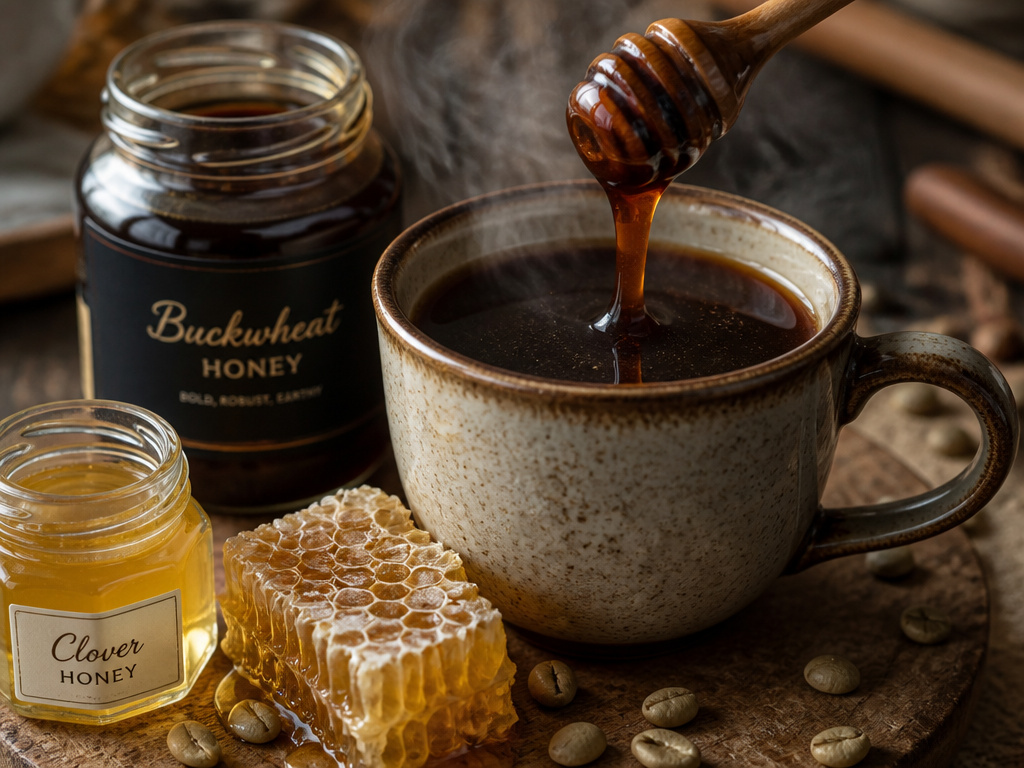 Pairing dark buckwheat honey with coffee for robust, complementary flavor.