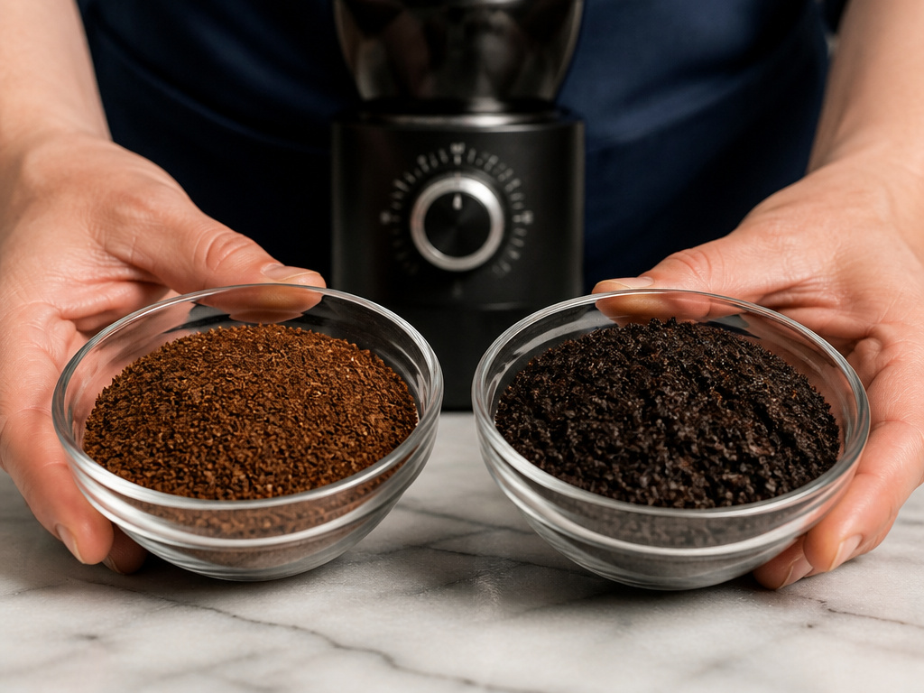 Comparison of medium-coarse and coarse coffee grinds for iced coffee methods.