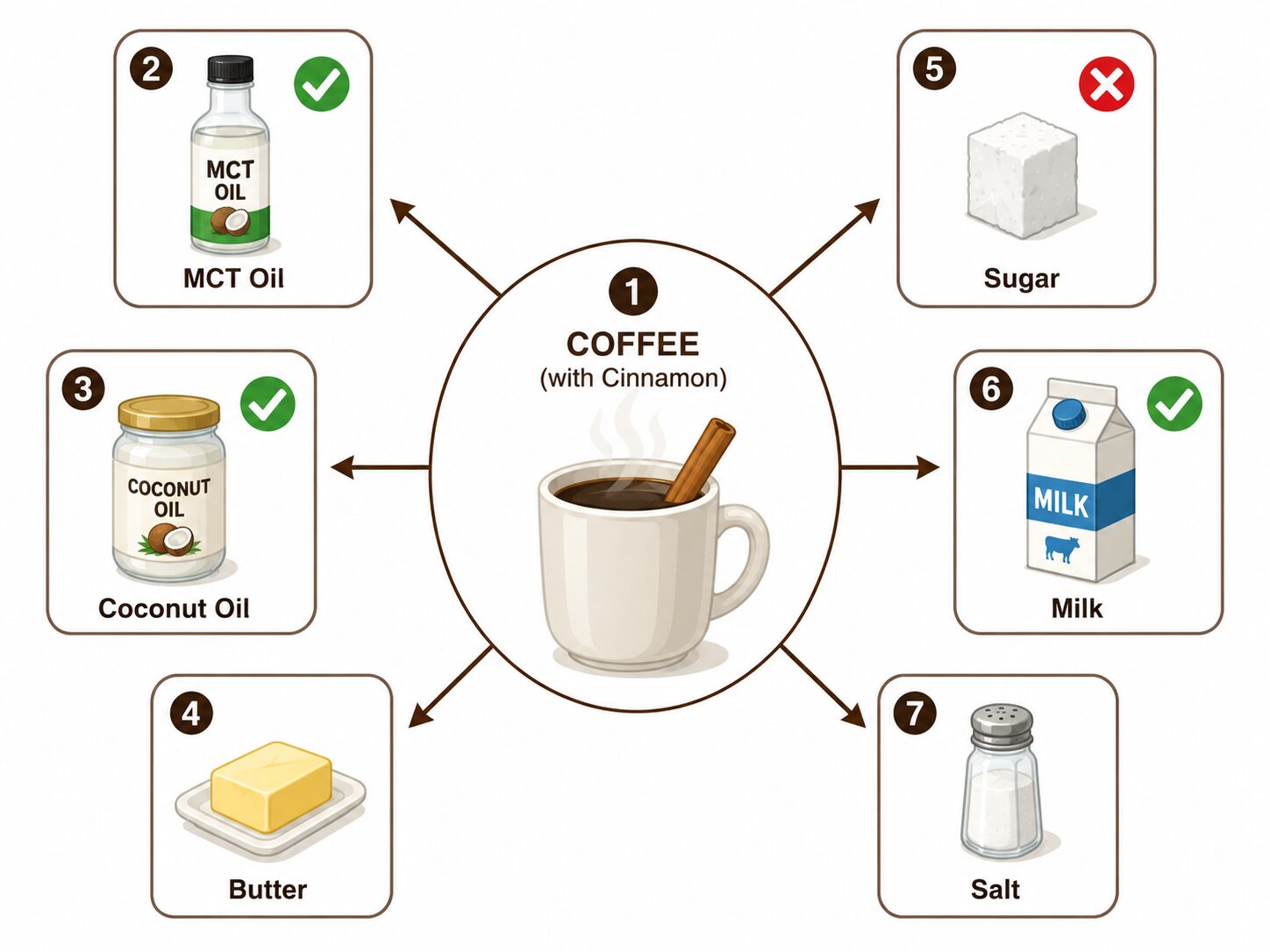 Infographic comparing cinnamon coffee benefits to other common coffee add-ins