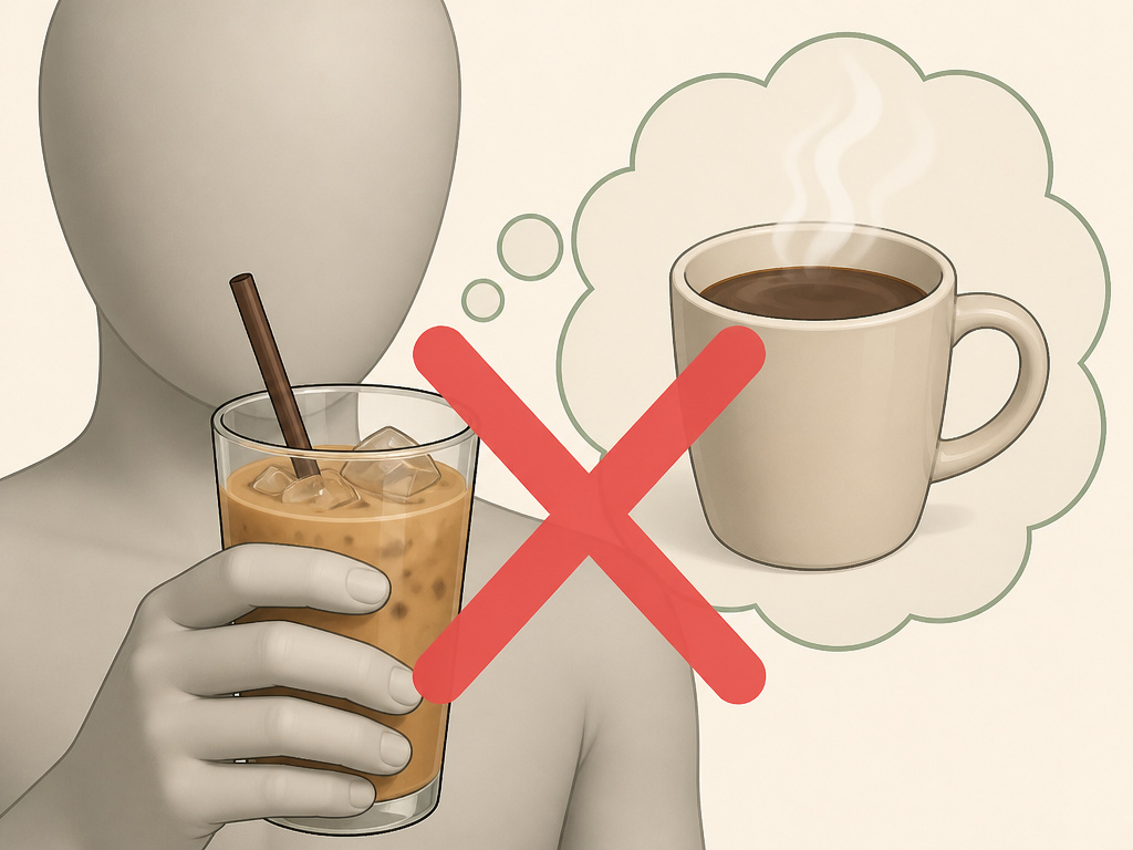 Cartoon showing both hot and iced coffee prohibited for Mormons.