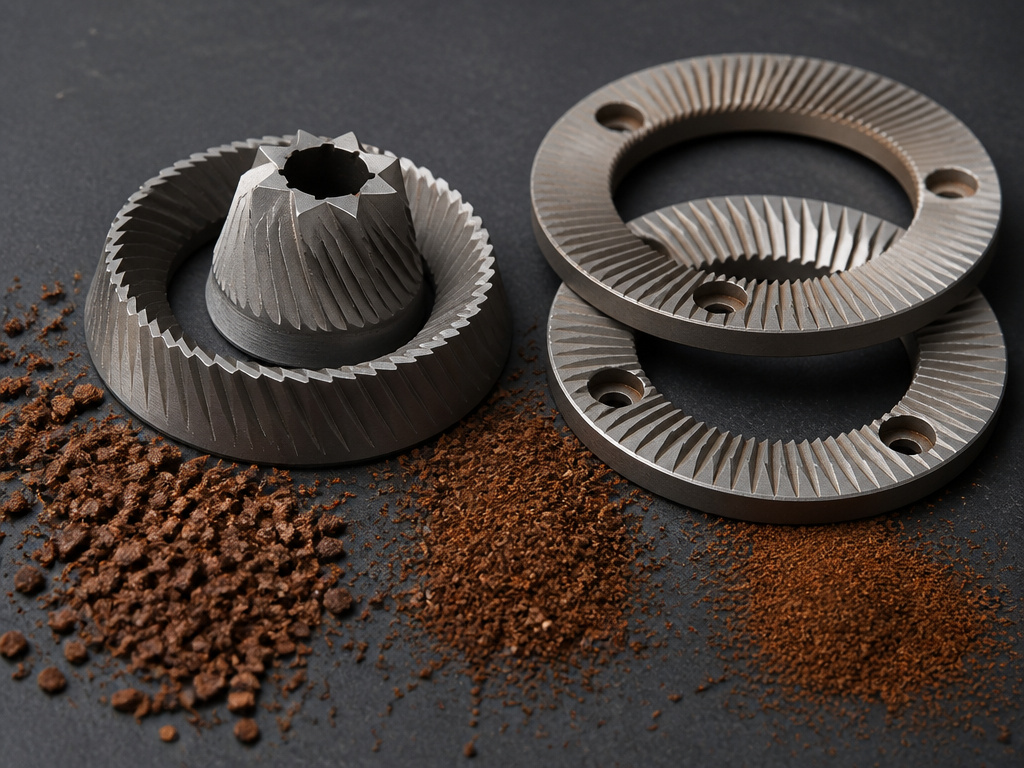 Conical burrs versus flat burrs for coffee grinding comparison close-up