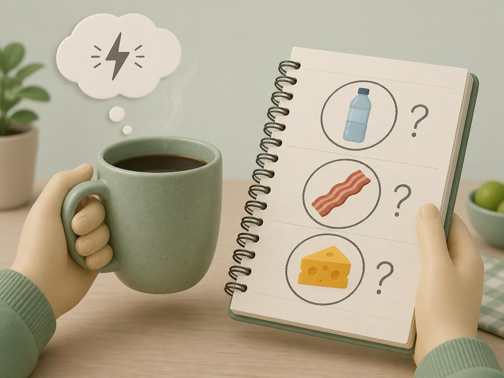 Person logging food and drink to find headache triggers beyond coffee