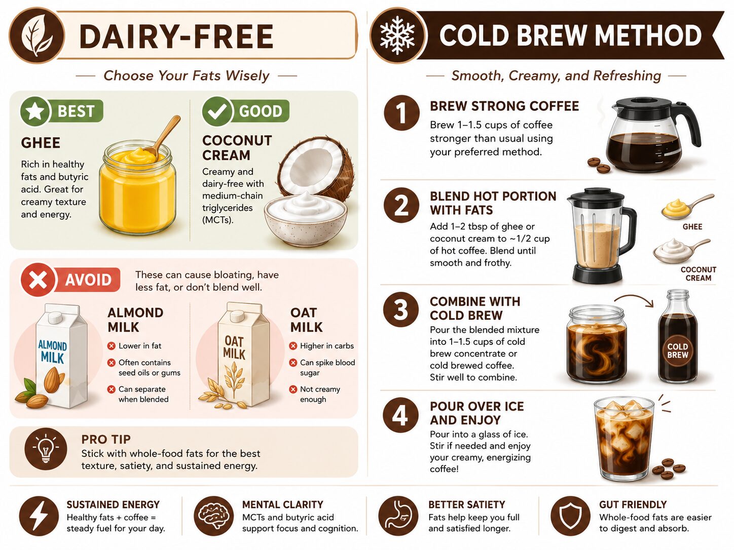 Dairy-free and cold brew bulletproof coffee adaptations infographic