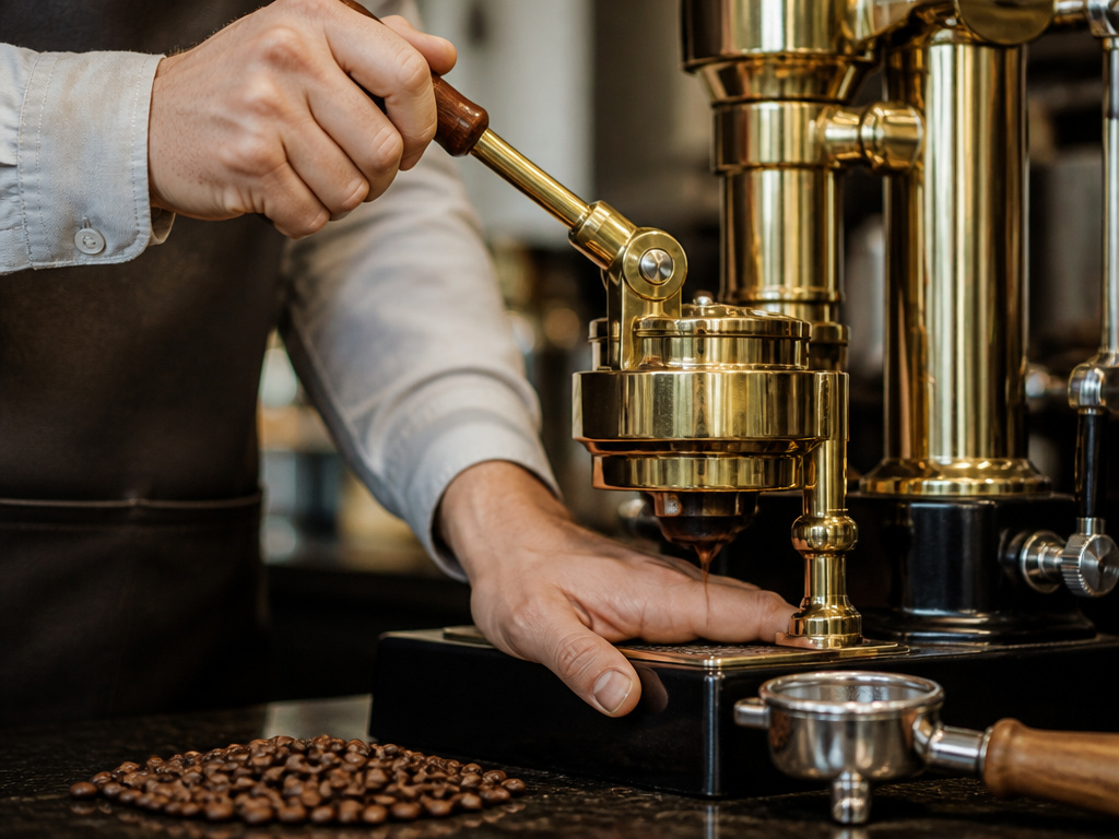 Lever espresso machine operation with regular coffee beans for manual pressure control