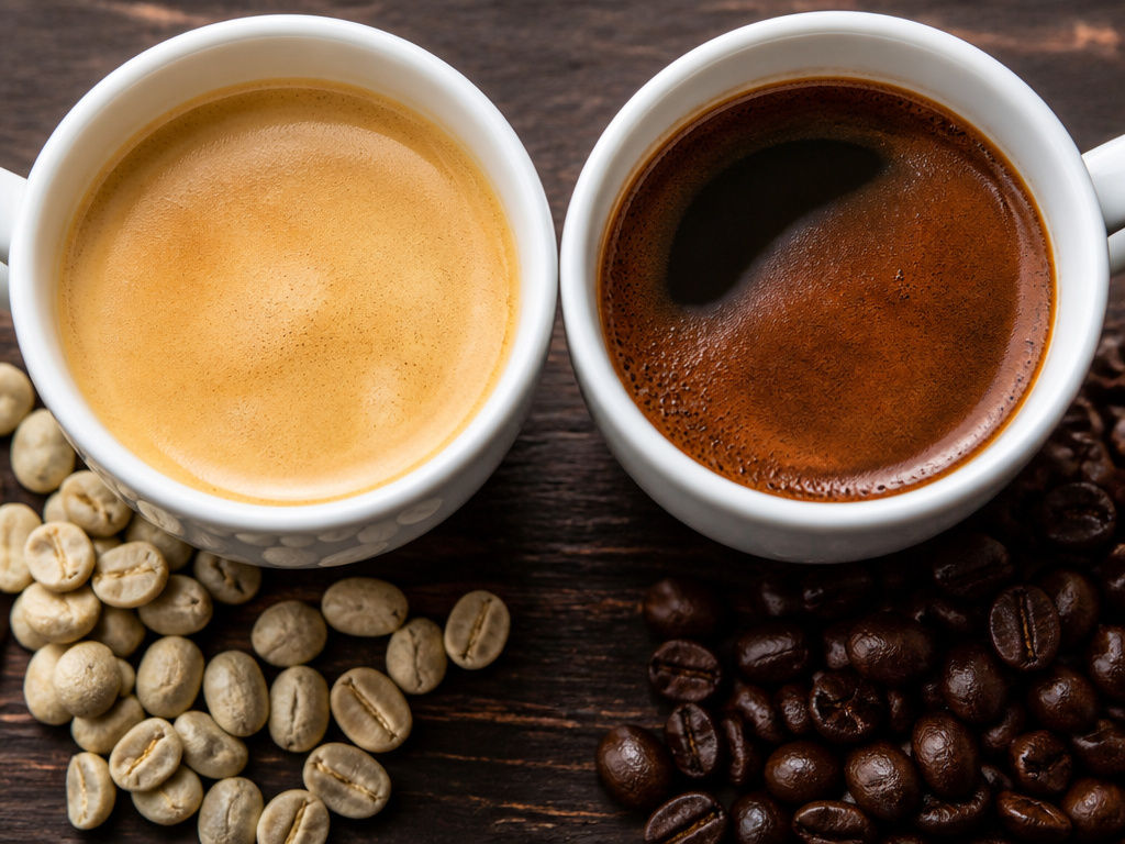 White coffee and black coffee espresso cups compared in close-up.