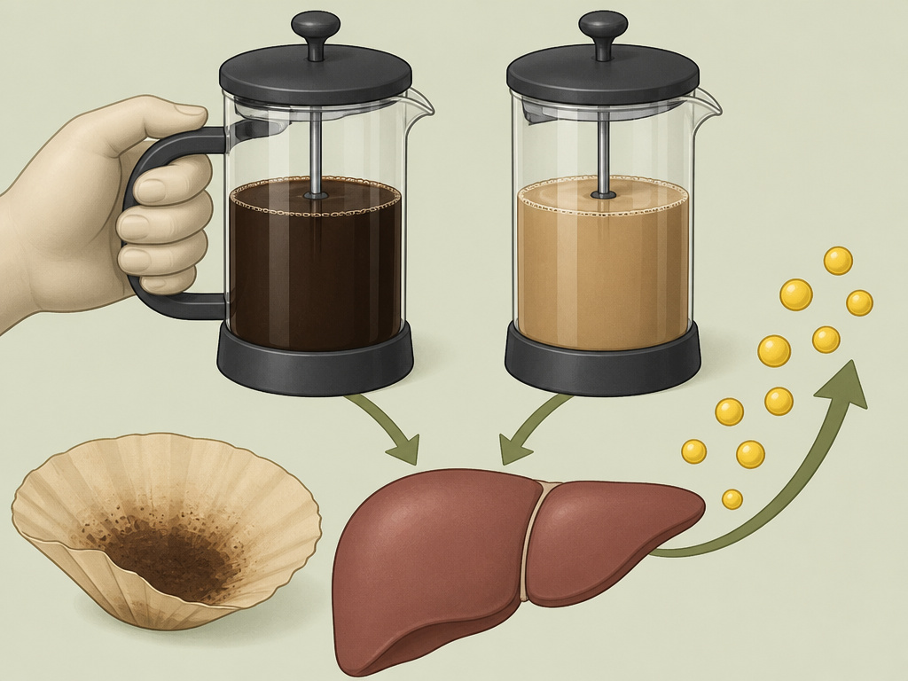 French press with regular and decaf coffee both raising cholesterol levels diagram