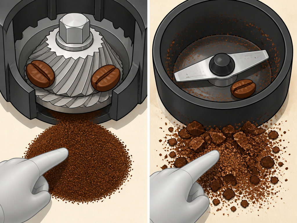 Burr grinder versus blade grinder for uniform espresso grind versus inconsistent chop