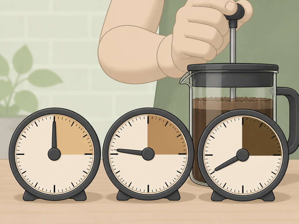 French press steep time adjustments for light, medium, and dark roast coffee.