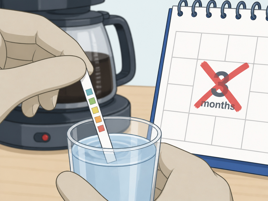 Determining descaling schedule by testing water hardness near coffee maker