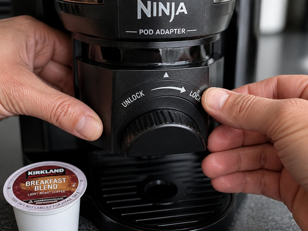Locking the Ninja Pod Adapter into a DualBrew coffee maker's brew chamber.