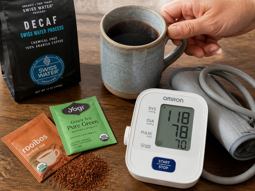 Caffeine-free coffee alternatives like chicory root and decaf for high blood pressure.
