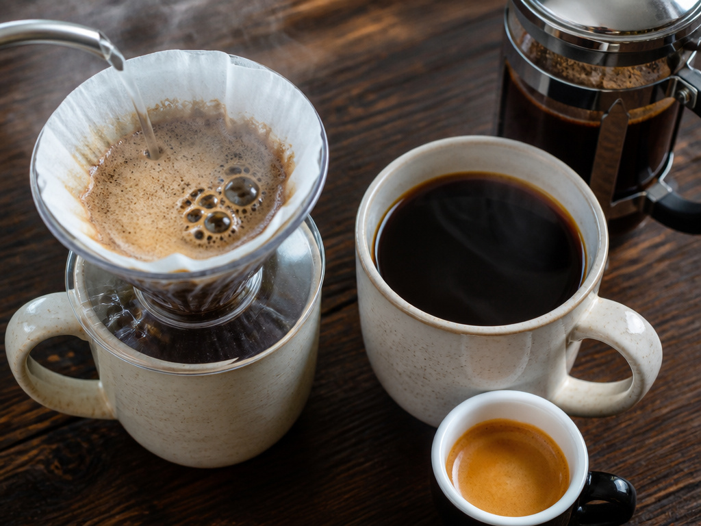 Medium roast pour-over versus dark roast espresso and French press comparison.