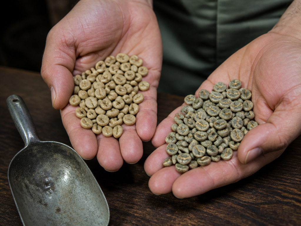 Comparison of uniform Colombian coffee beans versus irregular Sumatra Grade 1 beans