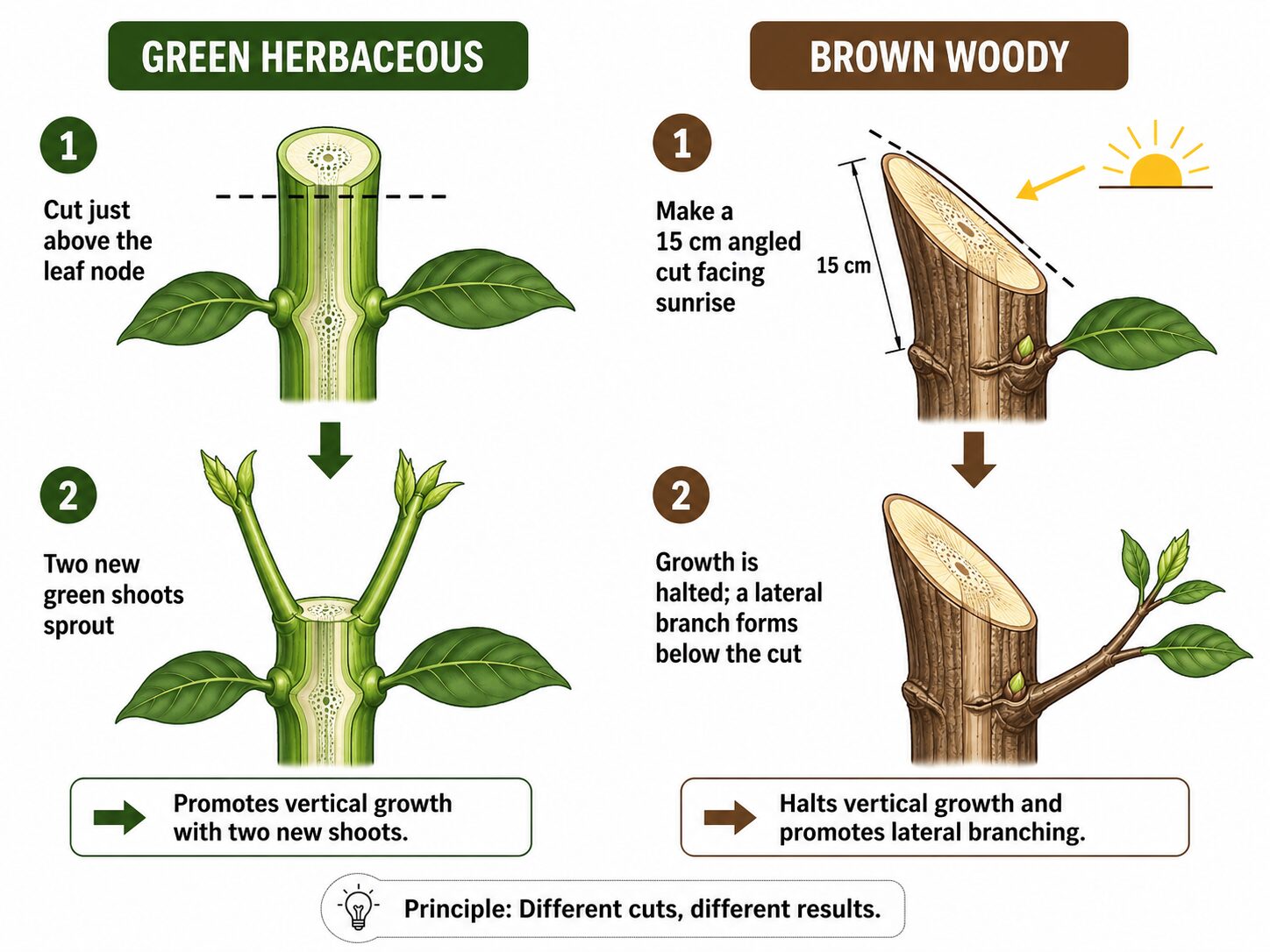 Diagram showing where to cut coffee plant stem for pruning and shaping.