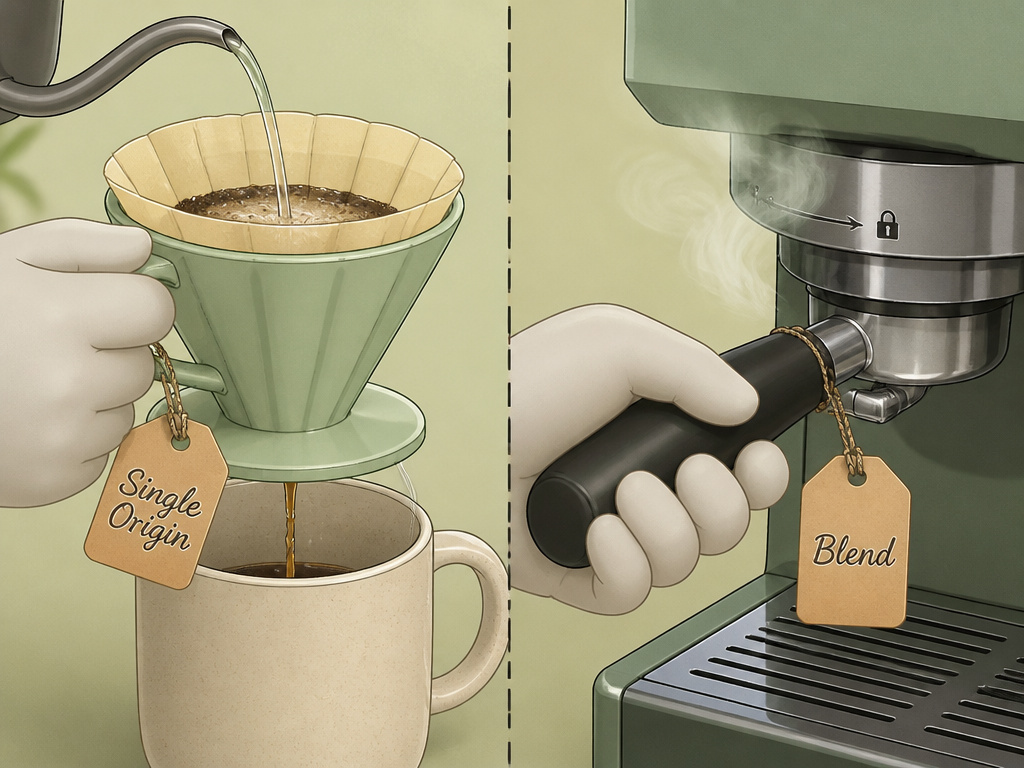 Single origin pour-over versus espresso blend, a comparison of coffee brewing tools.