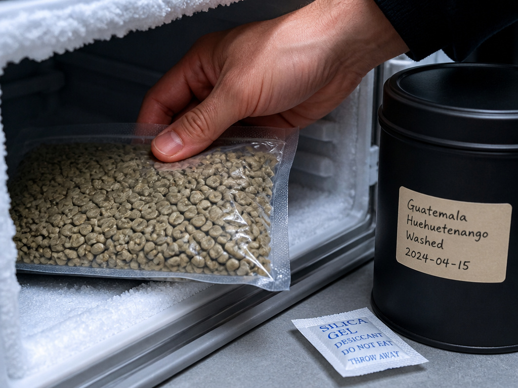 Storing green coffee beans and managing humidity for long-term coffee storage.