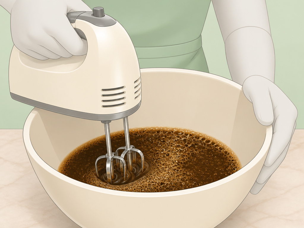 Close-up of starting to mix dalgona coffee ingredients in a large bowl.