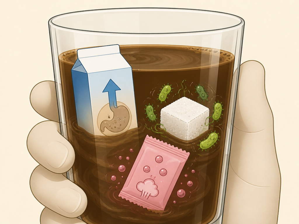 Coffee additives that cause bloating: dairy, sugar, and artificial sweeteners.