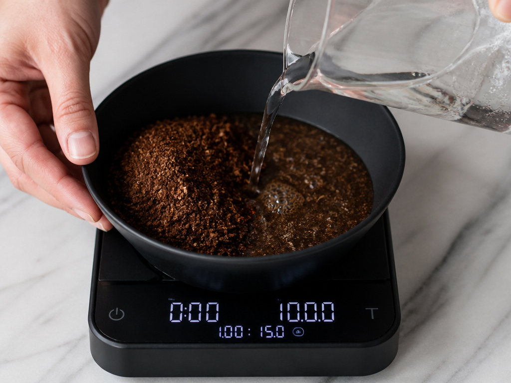 Measuring decaf coffee grounds and water for cold brew ratio