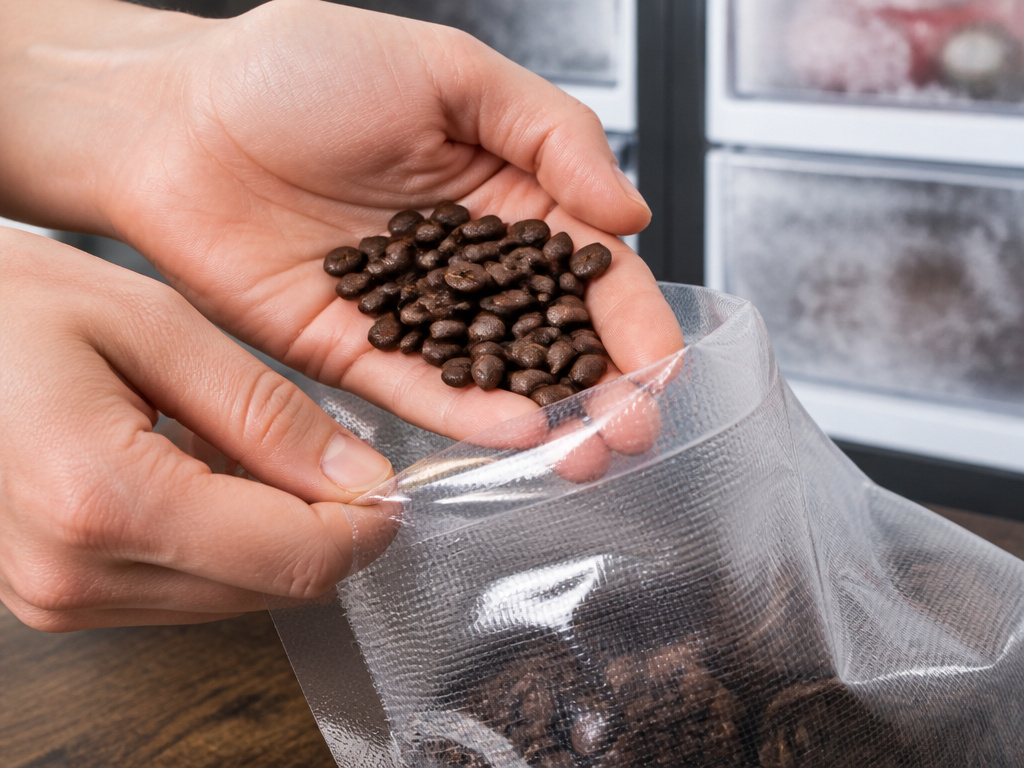 Vacuum-sealing coffee beans for proper freezer storage to prevent expiration.