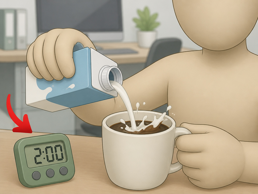 Adding milk to coffee starts a two-hour safety timer for freshness.