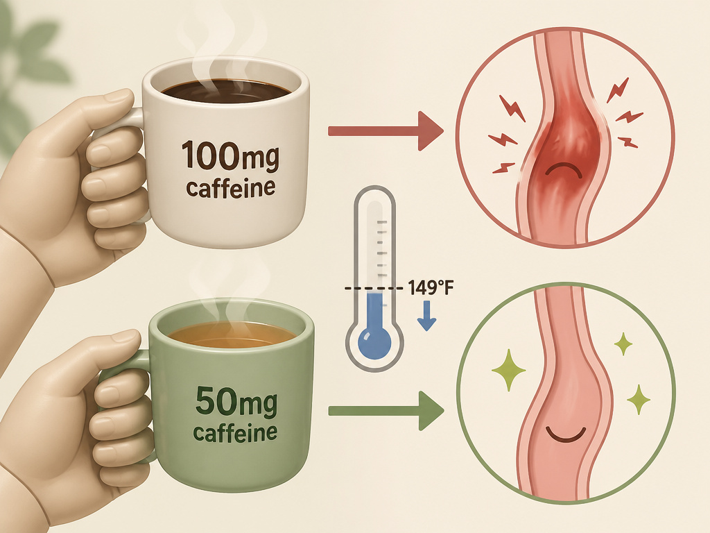 Comparing caffeine content in tea and coffee for GERD and heartburn management.