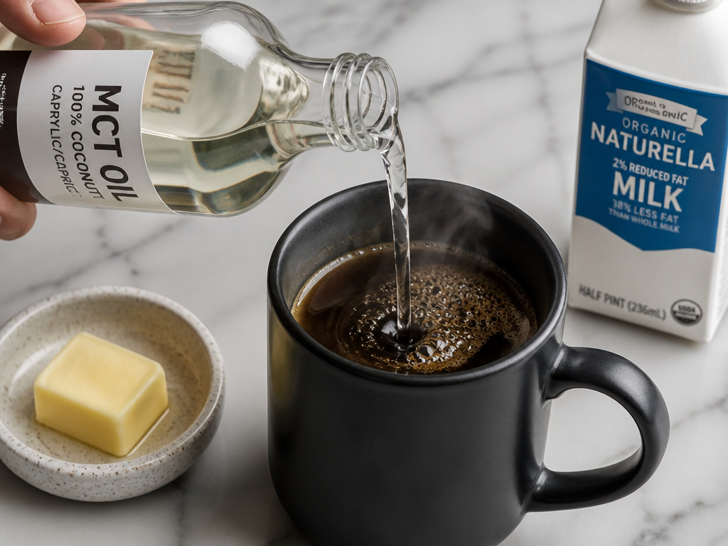 Adding MCT oil, butter, or milk to coffee while intermittent fasting.