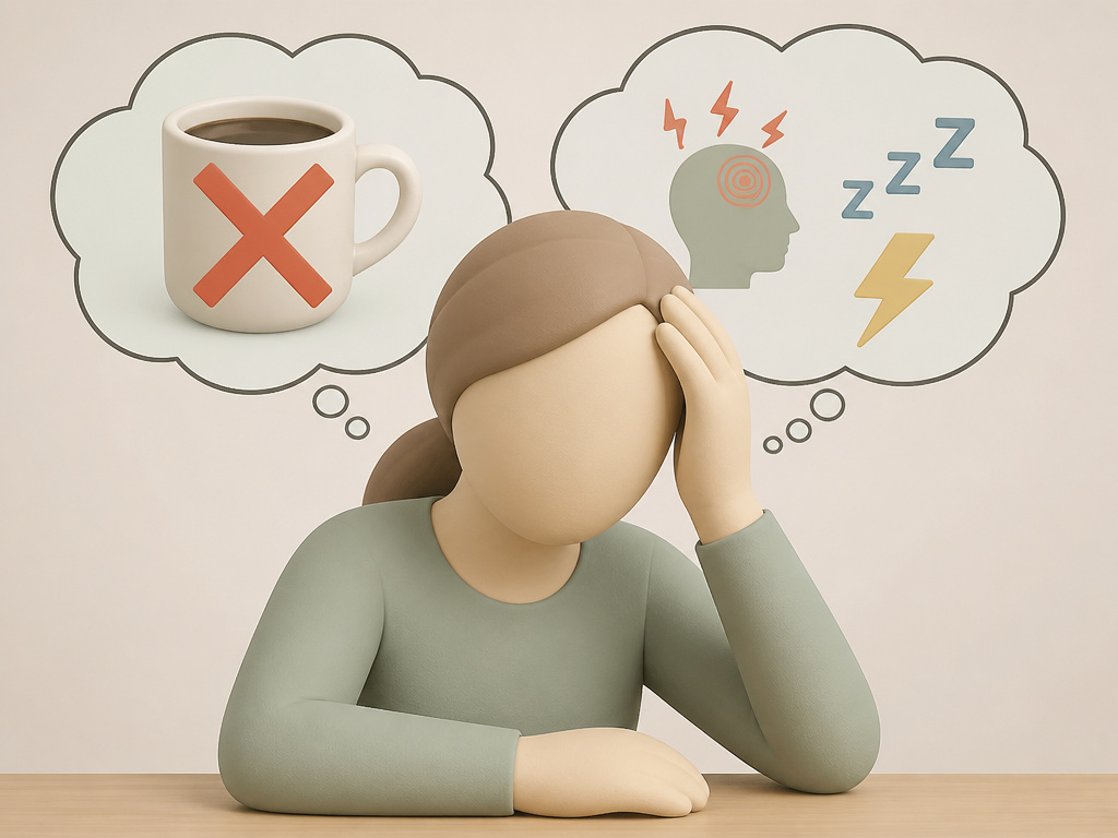 Woman experiencing caffeine withdrawal symptoms after quitting coffee during her period