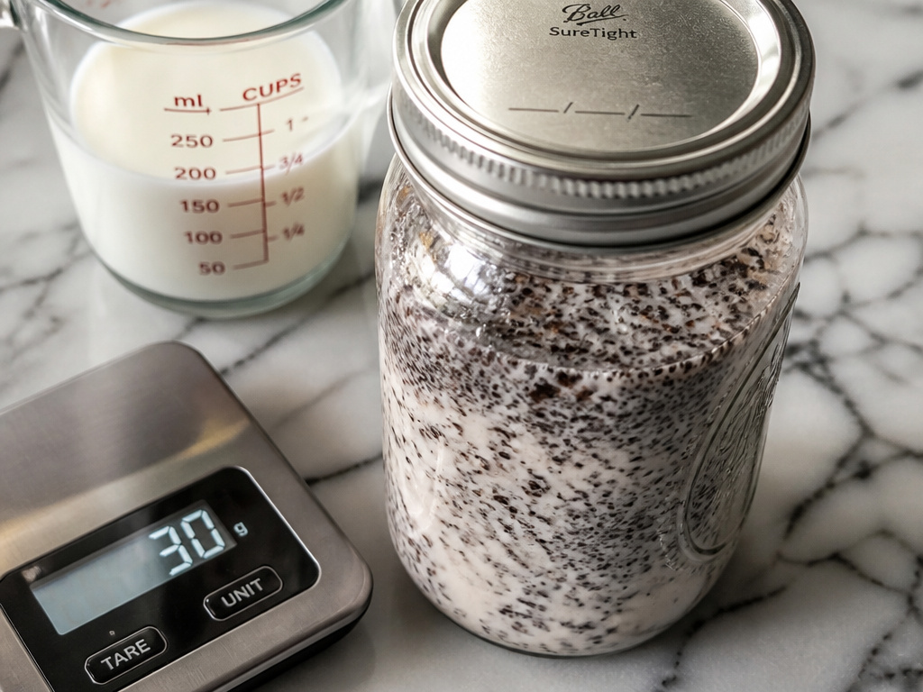 Japanese milk cold brew method with coffee grounds steeping in milk in a jar
