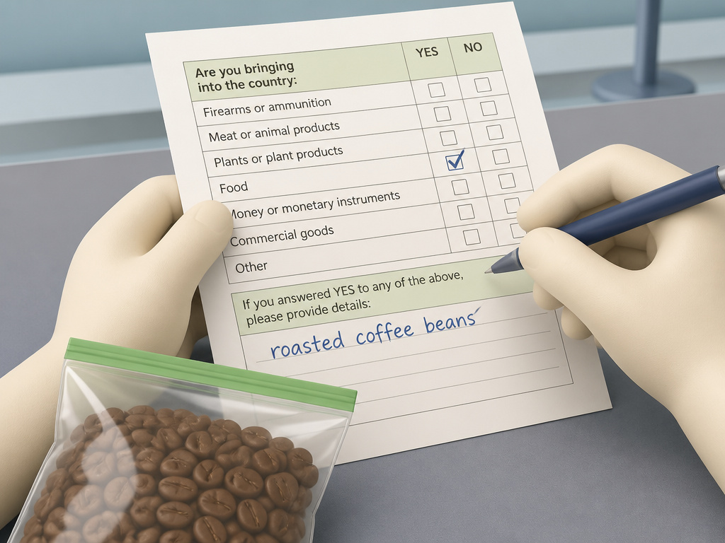 Marking yes for food and declaring roasted coffee beans on a customs form