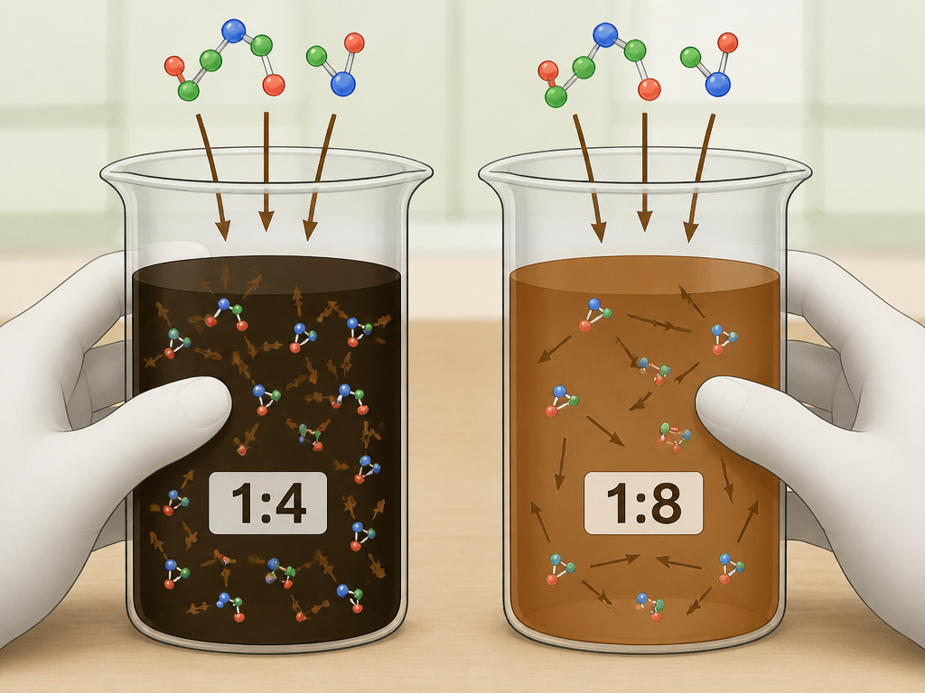 Diagram comparing concentrated 1:4 and diluted 1:8 cold brew coffee ratios.