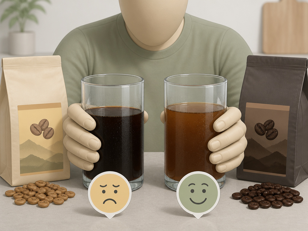 Troubleshooting acidic cold brew by comparing undiluted light roast to diluted dark roast