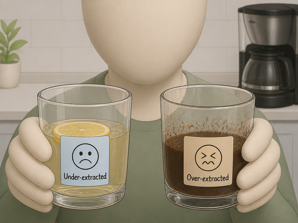Troubleshooting sour or bitter cold brew coffee extraction problems visually