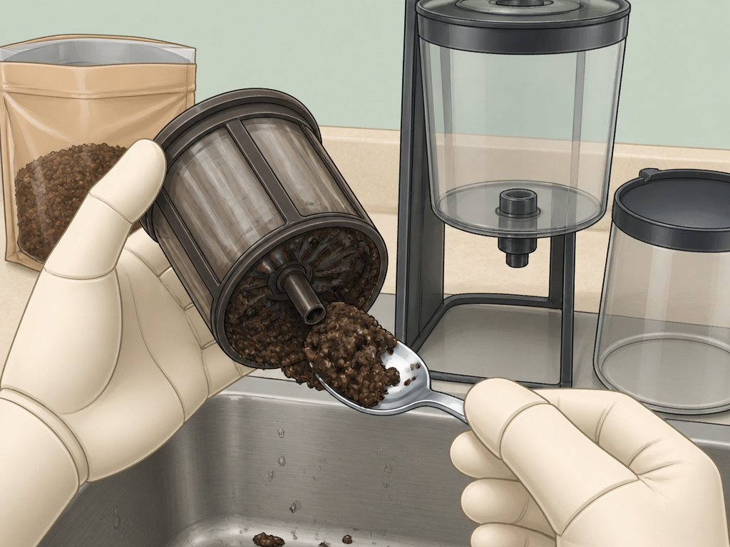 Troubleshooting a clogged cold drip coffee maker by cleaning the filter and using coarse grounds.