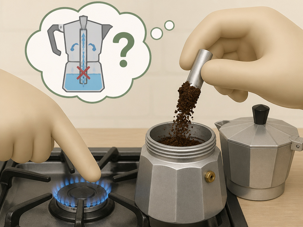 Troubleshooting a percolator with low heat and a clogged coffee stem.