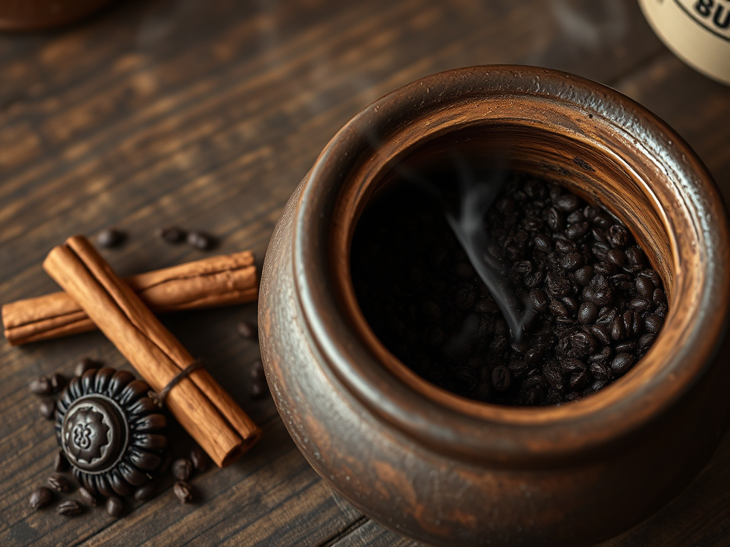 Traditional clay pot with piloncillo and cinnamon for making Café de Olla.