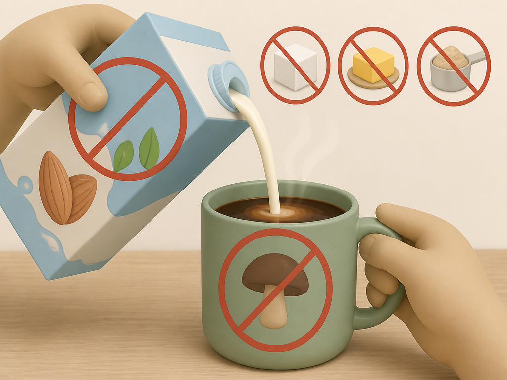 Almond milk and other additives breaking a fast in mushroom coffee