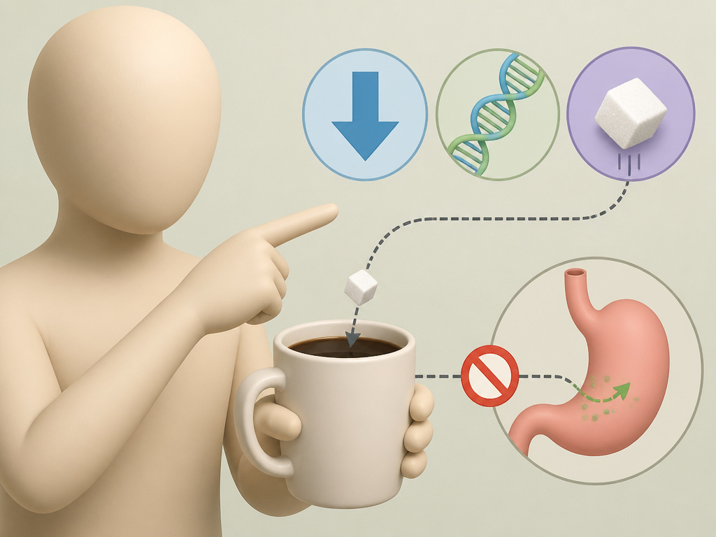 Three reasons coffee may not suppress appetite: tolerance, genetics, and added sugar.