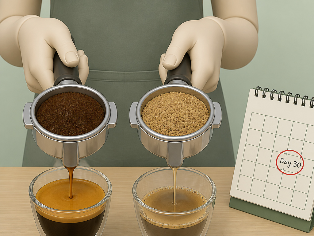 Comparing successful dark roast pre-ground espresso to failed light roast pre-ground espresso.