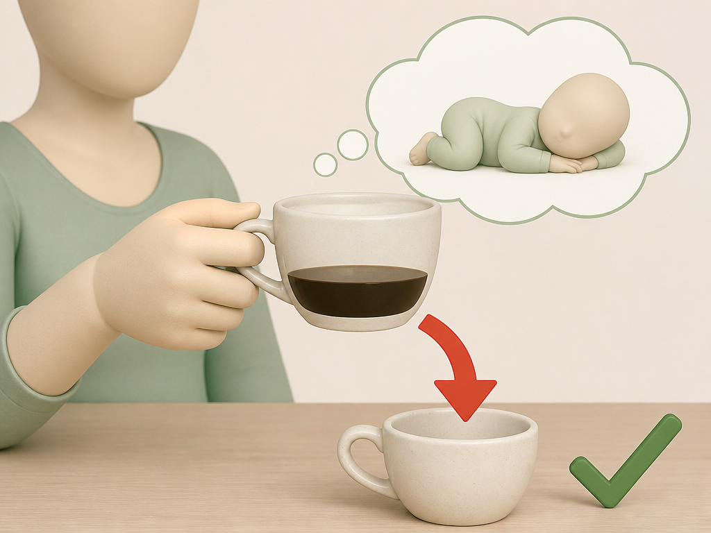 Mother considering switching to half-caff coffee while breastfeeding a newborn.