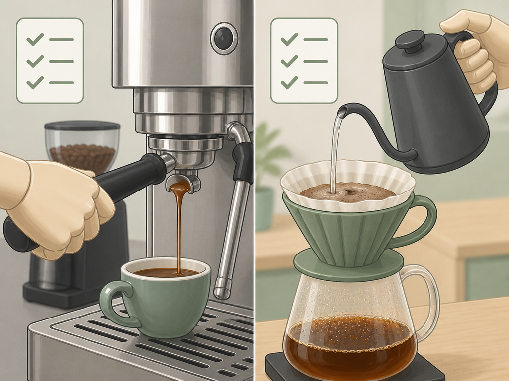 Infographic comparing iced coffee versus cold brew for taste, time, and method