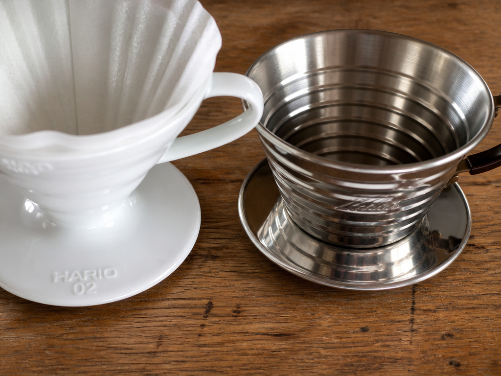 Ceramic V60 and stainless steel Kalita Wave coffee drippers compared