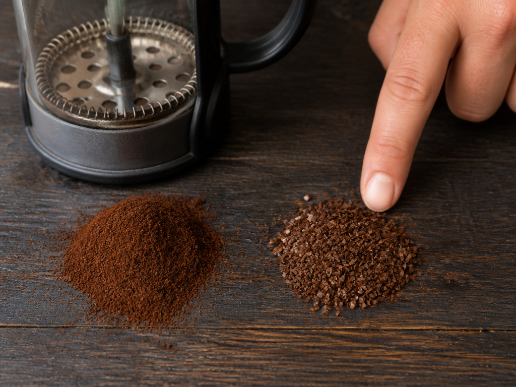 Comparison of coarse burr grinder and fine blade grinder coffee grounds for French press